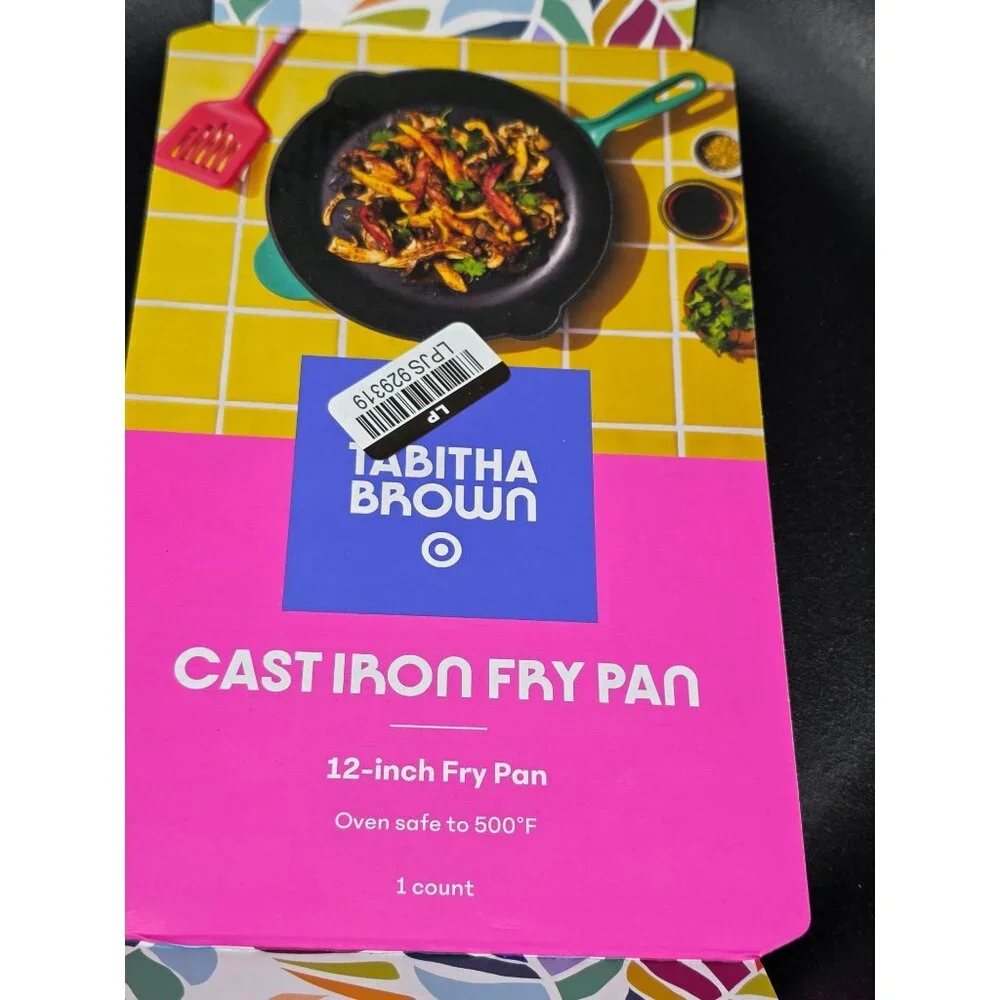 Tabitha Brown Cast Iron Fry Pan 12-Inch With Green Handle Oven Safe To 500°F